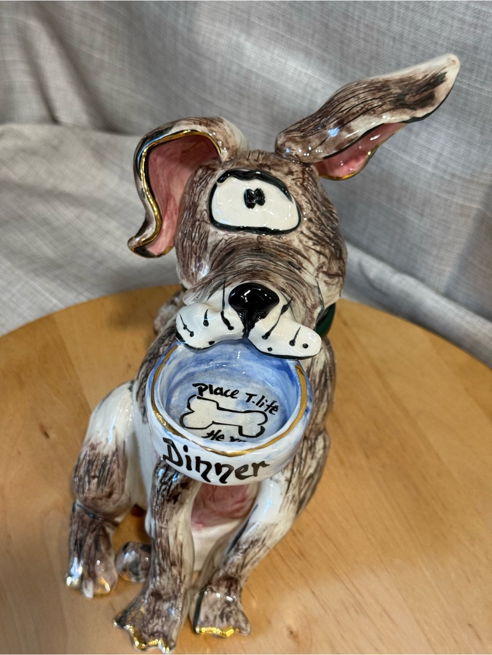 NWT VTG 2000 Blue Sky Clayworks Ceramic Dog "Dinner" Bowl Heather Goldmine